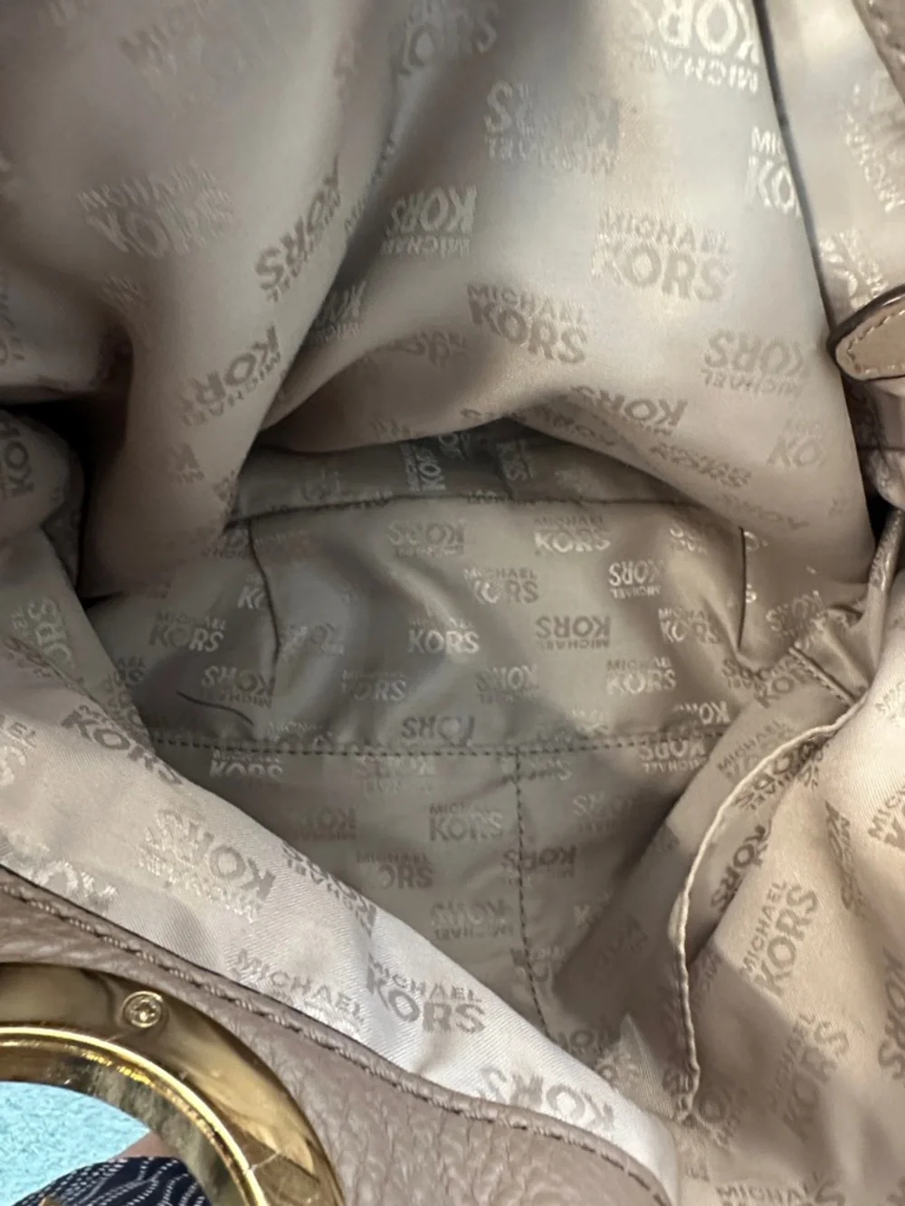 Michael Kors Taupe Brown Pebbled Leather Shoulder Bag with Gold‎ Logo